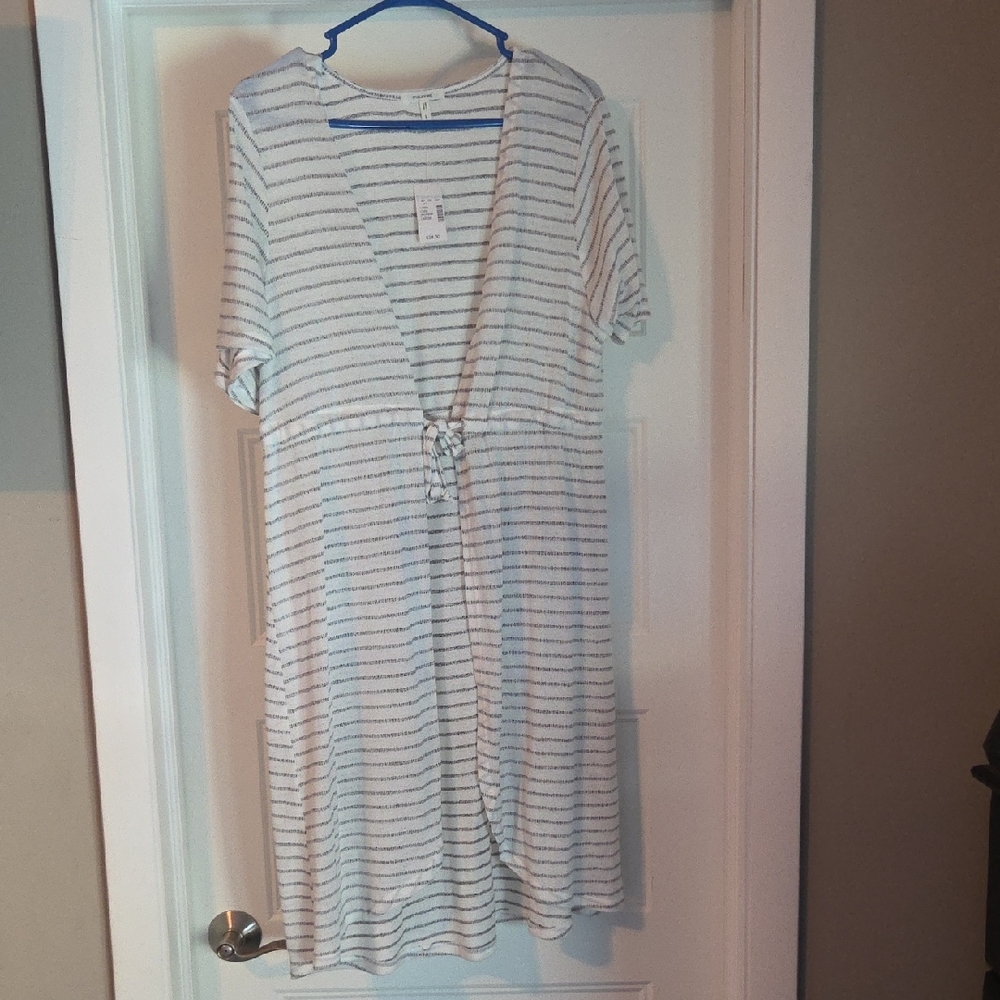 Striped Short Sleeve Tie-Front Cardigan